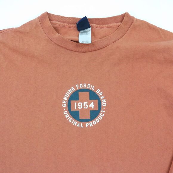 Vintage Fossil Brand Long Sleeve T-Shirt Orange Circle Logo USA Made XL - Picture 3 of 5